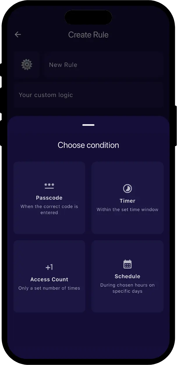 Protobuzz mobile app displaying automation rule builder
