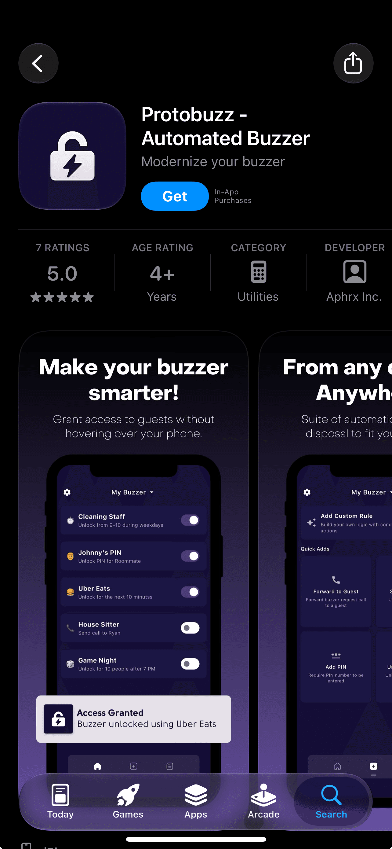 Protobuzz App Store listing with the Get button