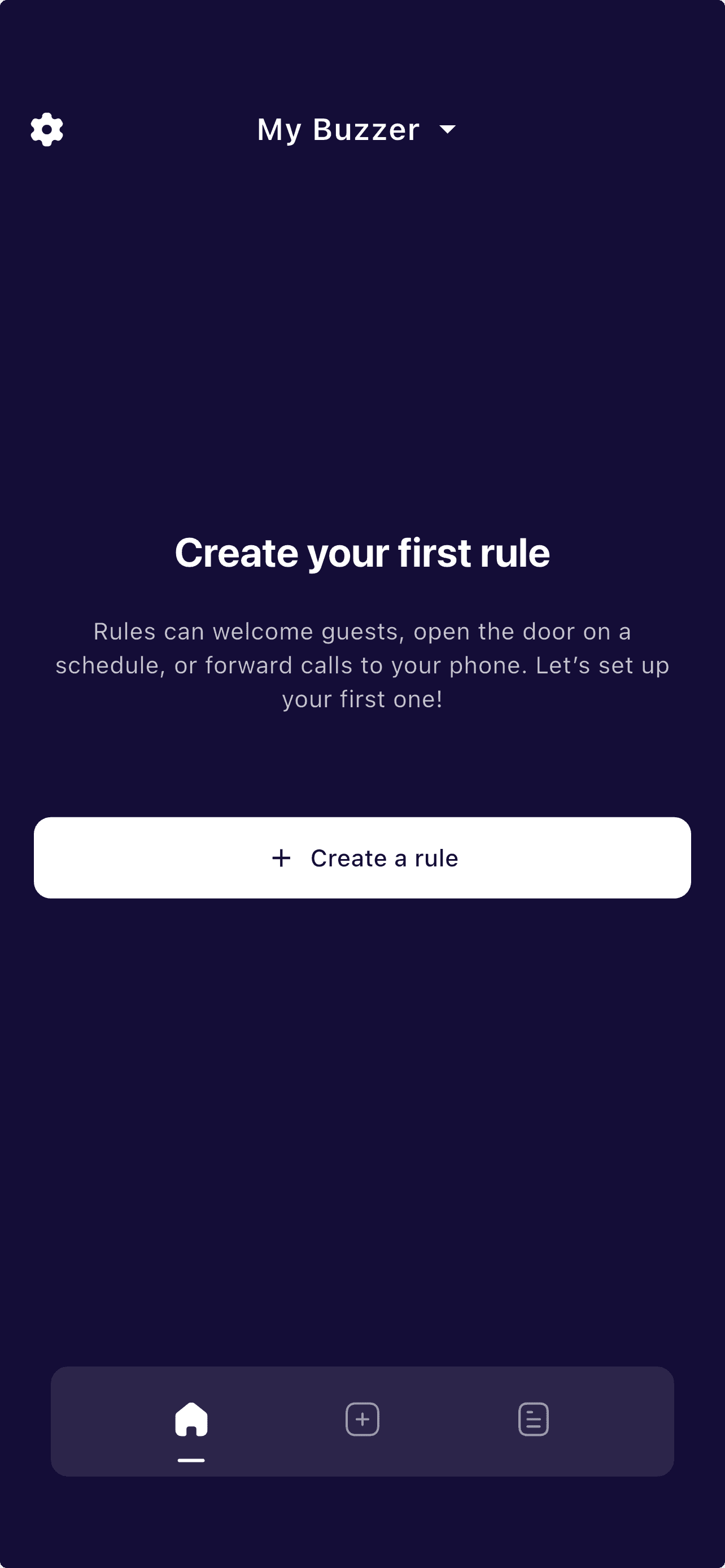 Protobuzz Create your first rule screen with the Create a rule button